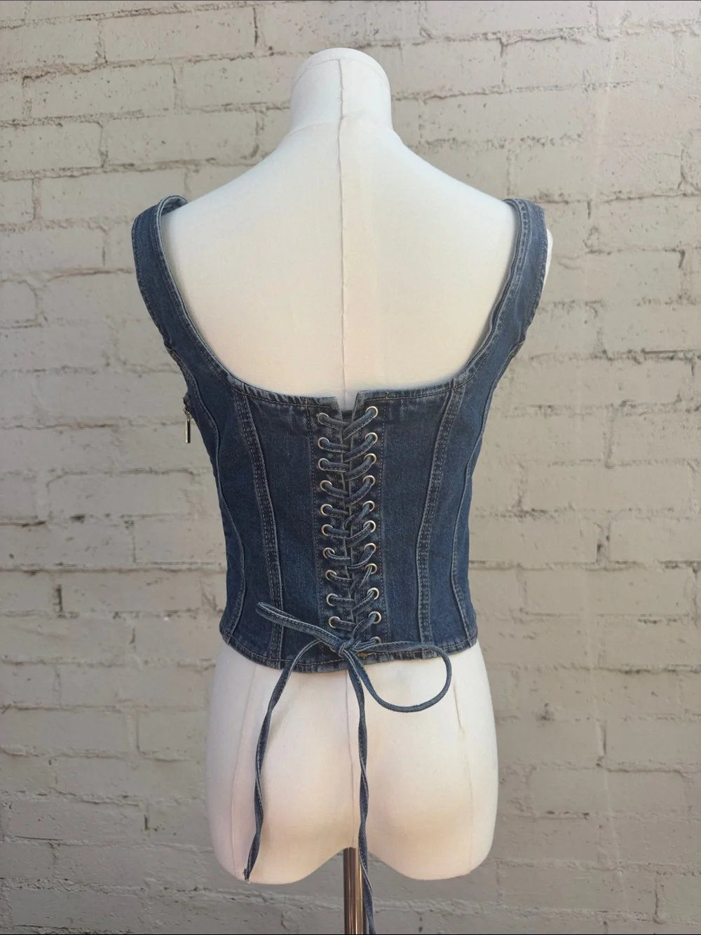 Meshki Bianca Denim Lace Up Corset Dark Blue Size L - Picture 7 of 15